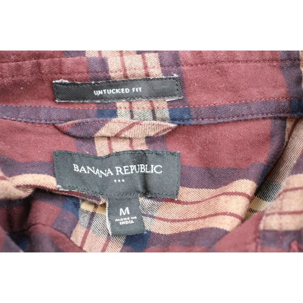 Banana Republic Shirt Men's Medium Checkered‎ Untucked Cotton Button-Up Flannel